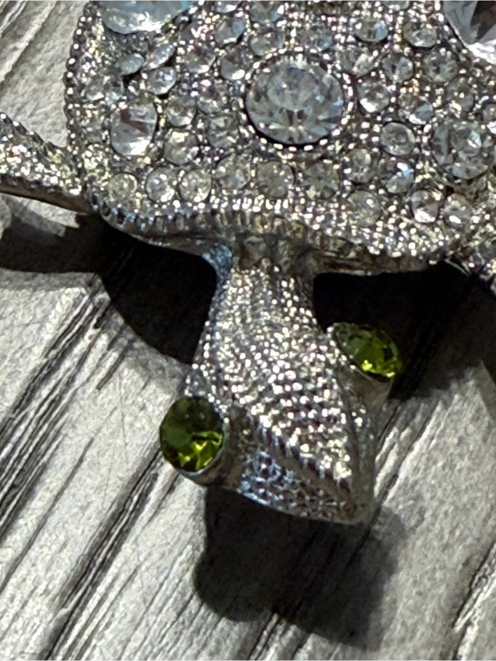 Silver Crystal Turtle  brooch- Silver with Green Accents